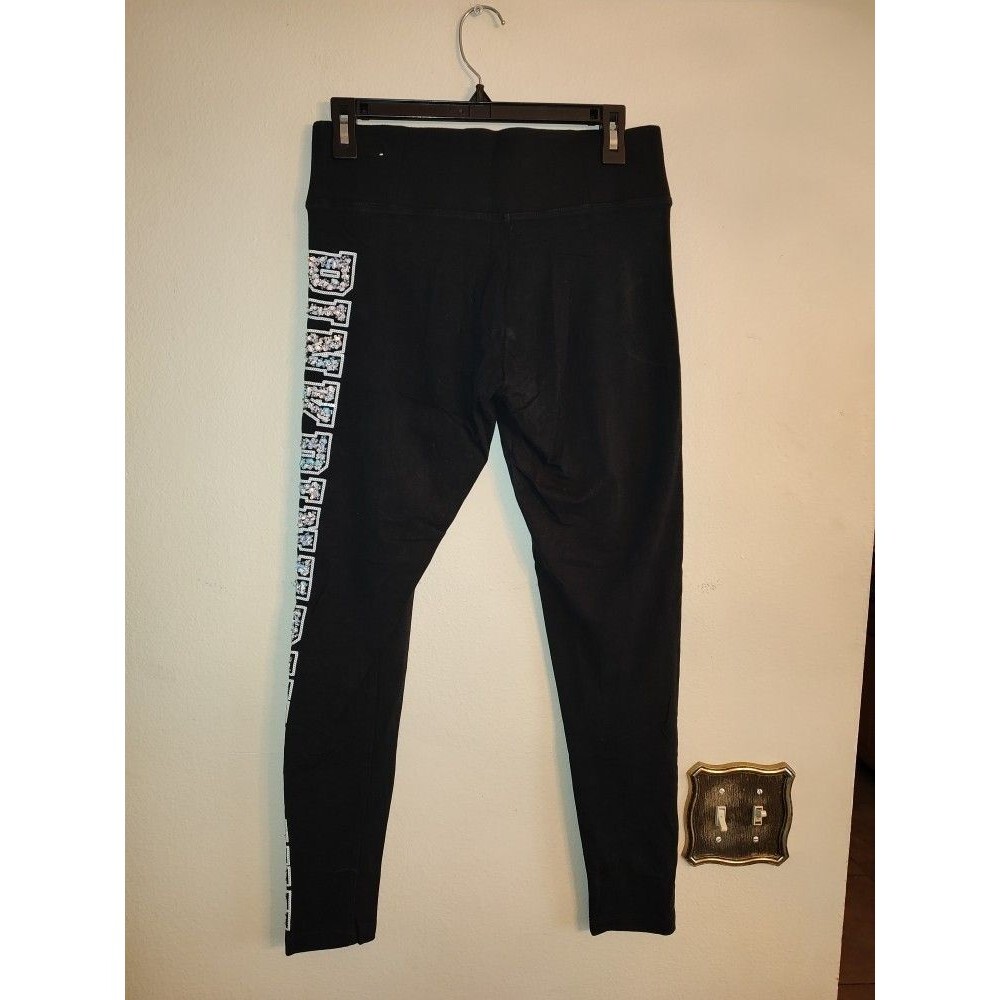 Women's Rare Pink Yoga Victoria’s Secret Black Leggings with Rhinestones Size M - Picture 6 of 10